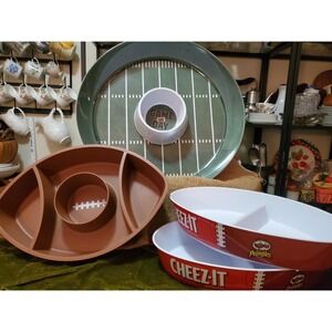 Football Party Serving Platter Snack Bowl Set Game Day Pringles Cheez-It